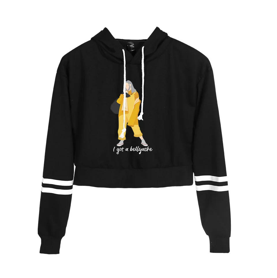 Billie Eilish, укороченный топ, толстовки, толстовка, модная, Harajuku Kawaii, кошачьи ушки, Женская Короткая Толстовка, Harajuku, повседневные толстовки, одежда