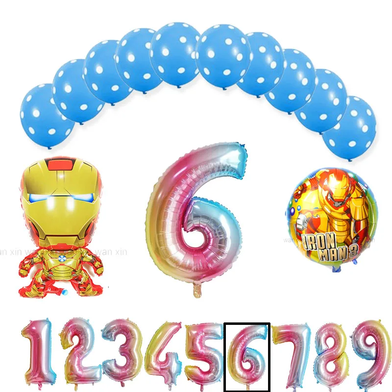 13pc set ironman Мстители вечерние воздушные шары смешанные 1opcs латексные globos и 2 шт Железный человек фольги Воздушные шары 1 шт. номер для детей день рождения воздушные шары - Цвет: 13pc set ironman