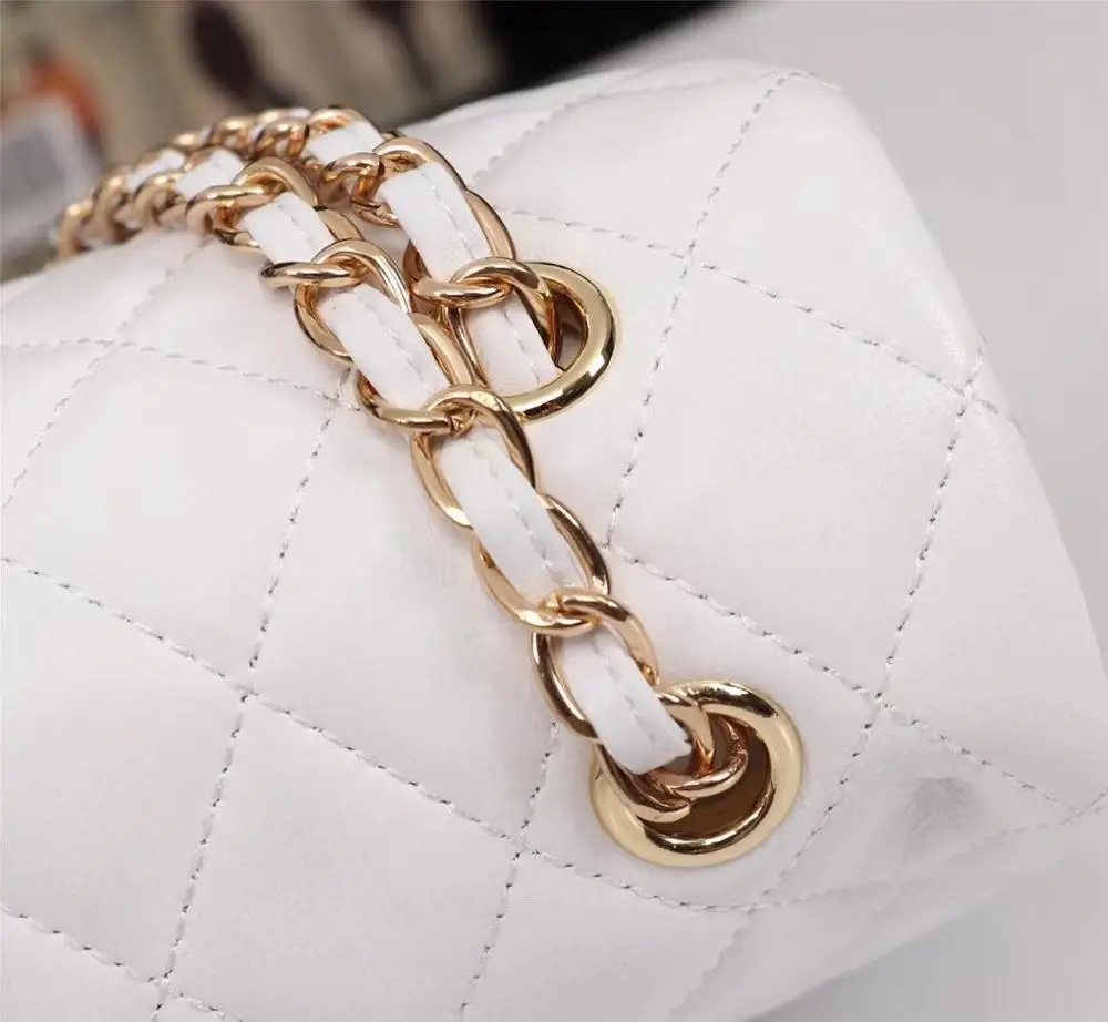 White gold chain Высококачественная женская сумка из овечьей кожи, роскошный фирменный дизайн, двойная сумка с клапаном, классическая женская простая сумка через плечо, плечевые цепи - Цвет: White gold chain