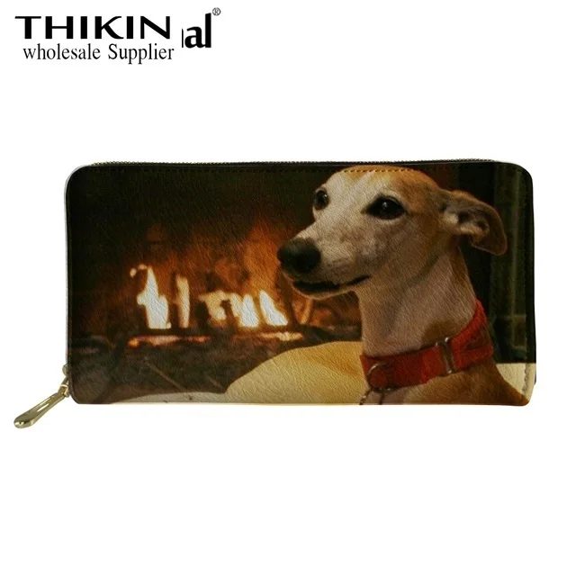 Женский кошелек THIKIN с принтом Whippets, тонкая сумка для денег для дам, Длинный кошелек из искусственной кожи, милые женские кошельки с рисунком собаки из мультфильма - Цвет: as picture