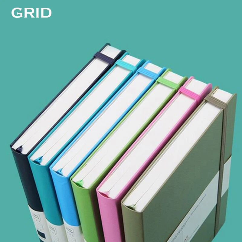 A5 Hardcover Grid Notebook Bandage Grid Personal Diary Notebook School Office Stationery Black Bullet Journal Grid Paper