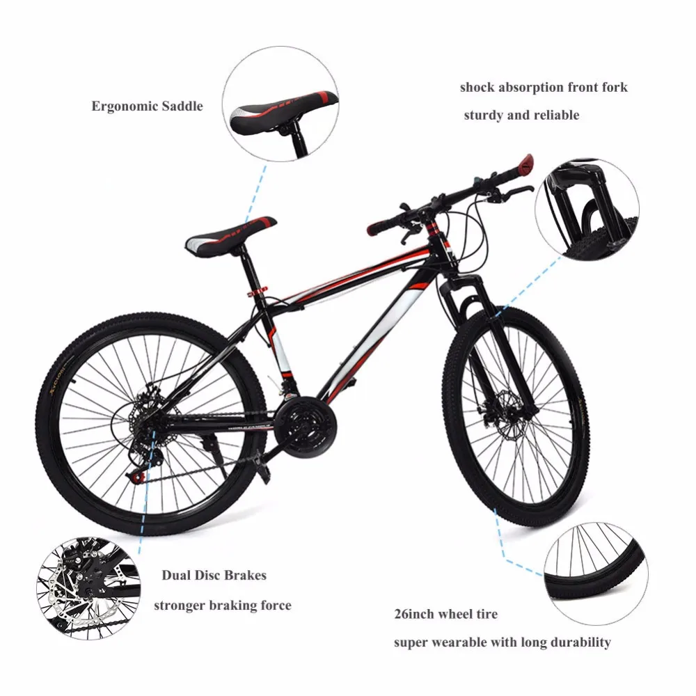 Best 26inch 21 Speed Bike Bicycle Dual Disc Brake Dual Shockproof Frame Mountain Bike Adults Teenagers Bicycle Bike 0