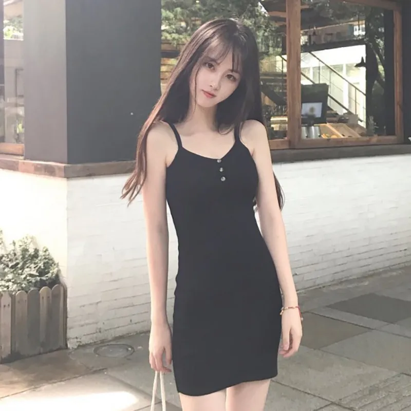 

2019 Women's Sexy Knitted V-Neck Sheath Spaghetti Strap Solid Above Knee Mini Sleeveless Bodycon Female Summer Dress