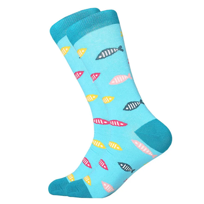 LETSBUY/1 пара, хлопковые мужские носки, Harajuku, цветные, Веселый день, медведь, рыба, длинные, теплые, нарядные носки для мужчин, для свадьбы, Рождества - Цвет: 1743C