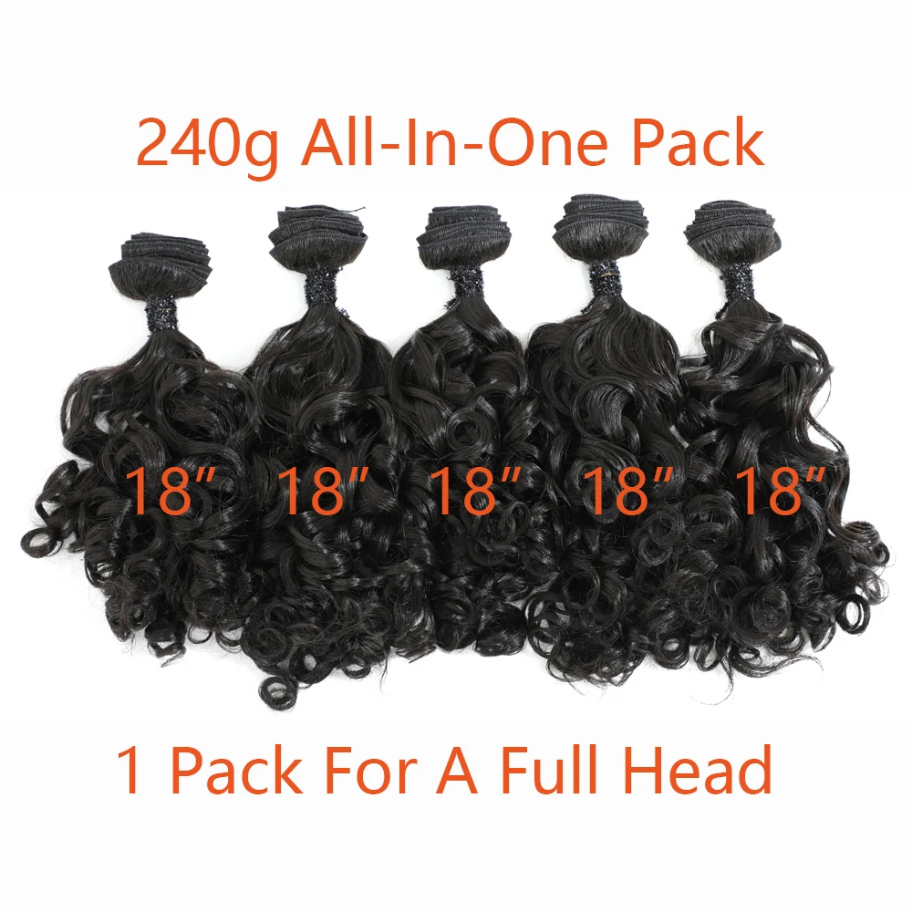 Афро Надувные вьющиеся волосы пряди 18 дюймов 5 Пряди все в одной упаковке 240 г термостойкие синтетические волосы ткет натуральный цвет волос