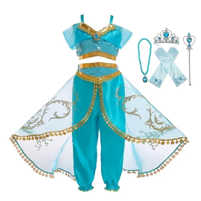 Рождественское детское платье, маскарадный костюм «Лампа Аладдина», платье принцессы жасмин для девочек, карнавальный костюм из двух предметов - Color: Brown