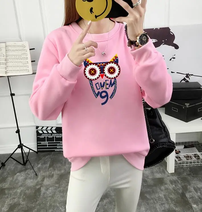 light pink Новое поступление осень зима Женская Толстовка Мода 23 Цвета Плюс Размер Свободный милый сова Толстовка-пуловер с принтом пальто - Цвет: light pink