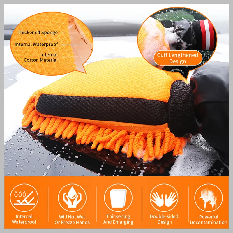 Car Glove Detailing Auto Wash Maintenance Wet And Dry Foam Clean Double-sided Soft Coral Gloves Automotive Washing Accessories car cleaning gloves microfiber car mitt microfiber cleaning gloves microfiber washing gloves microfiber gloves
