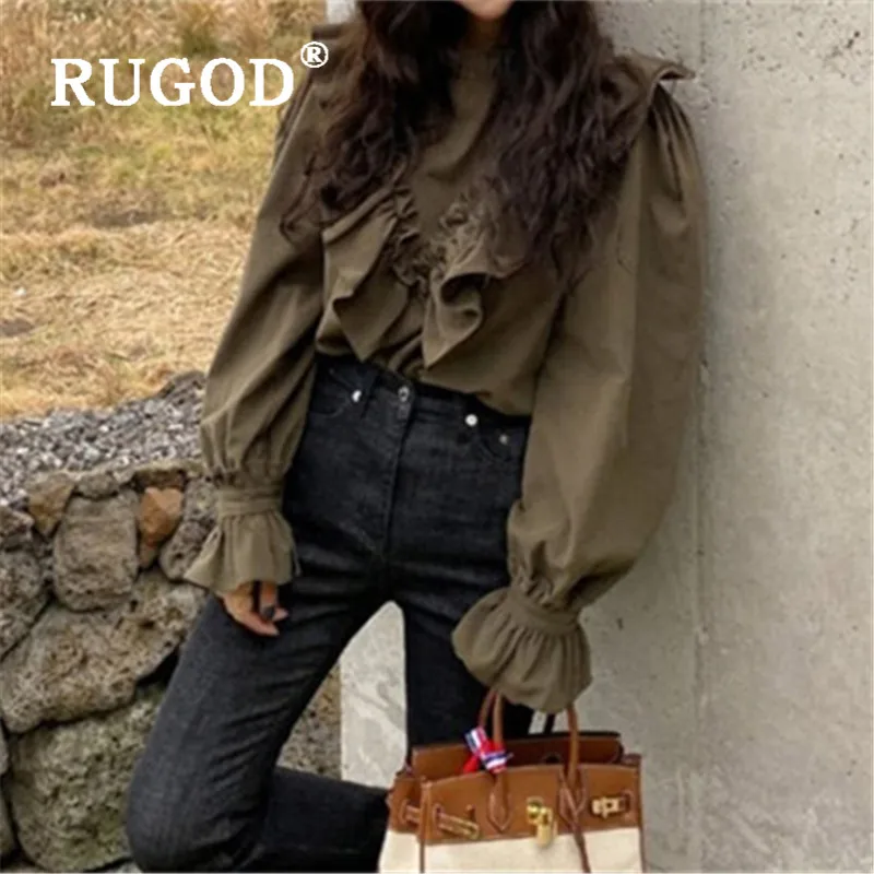 RUGOD Весна Waveselvedge блузка женская блузка с длинным рукавом элегантный топ корейская модная одежда женские рубашки Повседневная рубашка