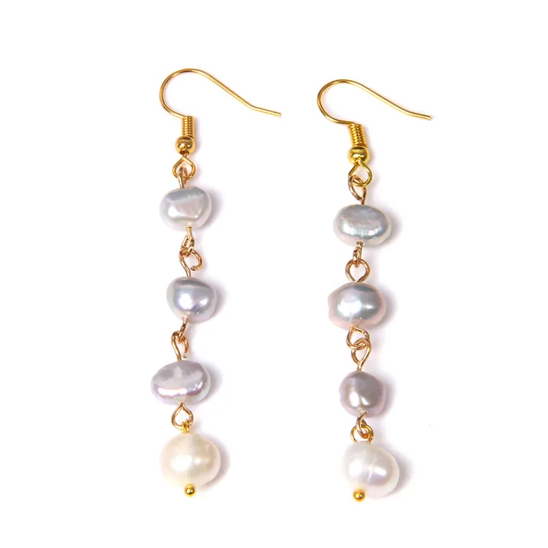 

Real Baroque Pearls Drop Earrings Golden Metal Gray Natural Pearl Eardrop Jewelry For Women Wedding Bridal Felmale Danglers Gift