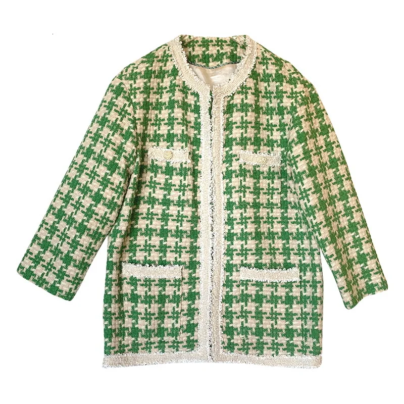 fashion Brand women's high-end luxury autumn winter color checkered woven tweed coat