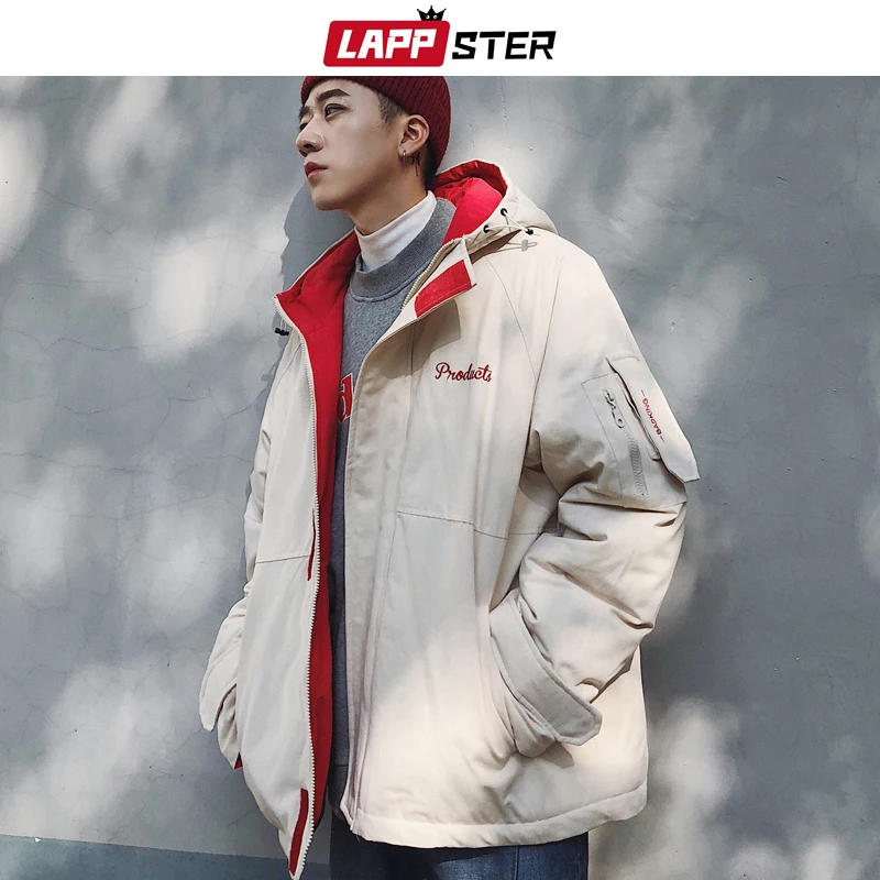 

Men Japnese Streetwear Parka 2019 Mens Korean Winter Jackets Hooded Coats Male Patchwork Harajuku Hip Hop Black Parka