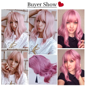 BLONDE UNICORN Synthetic 12 Inch Short Wavy Bob Wigs Cosplay Pink Brown Purple Wig For Women High Temperature Fiber 8 Colors 6