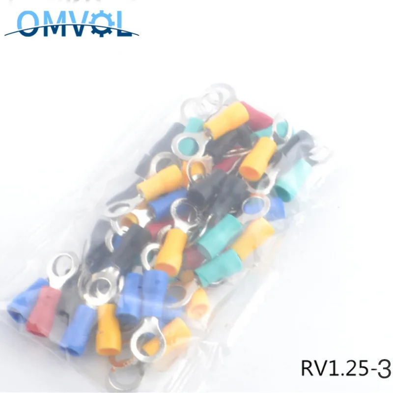 RV1.25-3 изолированные кольцевые клеммы электрические обжимные соединители 100 шт - Цвет: MIXED COLORS