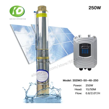 

3INCH 250W DC48V Micro Solar Deep Well Water Pump machine Head 15/50M max flow 2.0T/H for home and agriculture High Efficiency