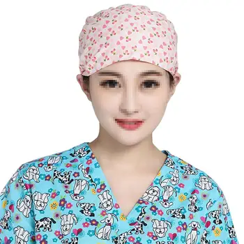 

1pc Adjustable Nurse Working Cap Printed Lace-Up Cotton Sweat Absorbing Cap Hair Coloring Caps Hair Care Hat