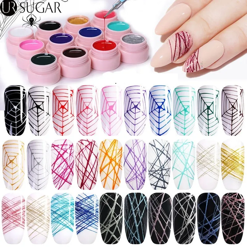 

UR SUGAR 7ml Glitter Spider Nail Gel Polish Wire Elastic Drawing Painting UV Gel Soak Off Pulling Silk Spider Nail Art Lacquer