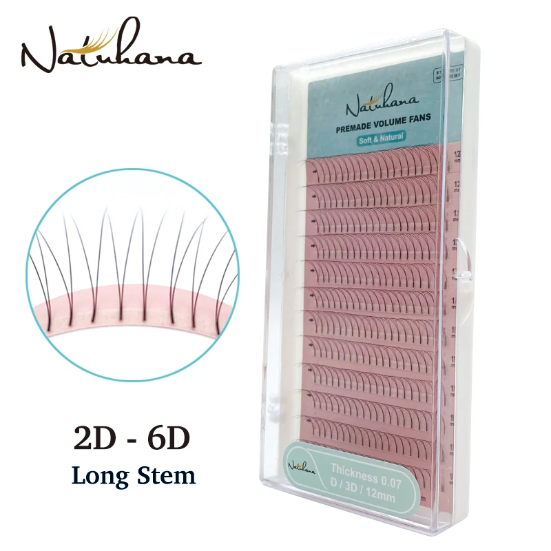 

NATUHANA 2D-6D Premade Volume Fans Long Stem False Lashes Korea Silk Individual Eyelash Extension Handmade Natural Mink