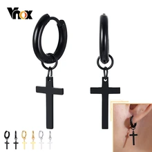 Vnox Simple croix boucles d'oreilles pour hommes femmes minimaliste acier inoxydable goutte petit cerceau métal oreille bijoux Anti allergie