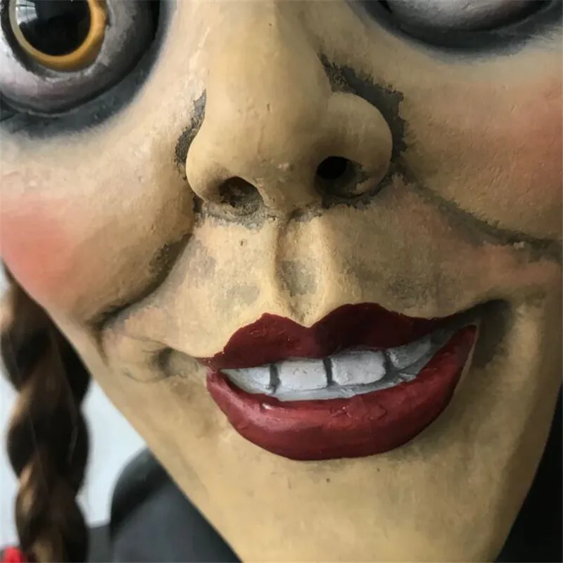 Annabelle 3 Mask Cosplay Bisque Doll Terror Haunted House Full Head Masque Mask Halloween Party Props Headgear Latex Masks