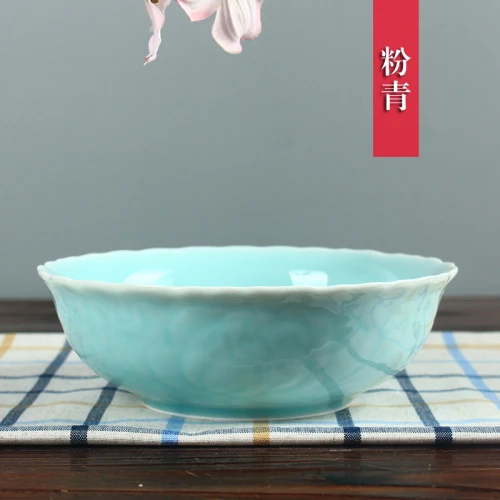 Бытовая Керамическая суповая чаша Longquan celadon пион 8 дюймов суповая чаша большая чаша для микроволновой печи духовка посуда подарок WJ111238 - Цвет: B
