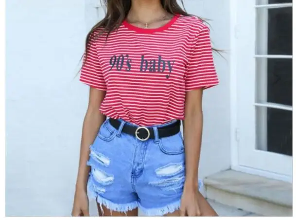 

Vintage Stripped T Shirt New Fashion Clothing for Women Summer Tops Letter 90's Baby Printed Tshirt Harajuku Streetwear