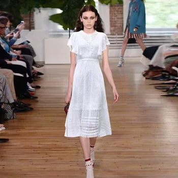 

Gedivoen Fashion Designer Solid White Summer Dress Women Butterfly Sleeve Mesh Knee Length Dress Party Elegant Women 's Dresses