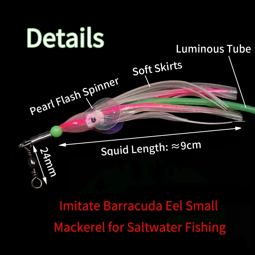 #4 Fishing Lure Bait 2pcs/4pcs Saltwater Luminous Longtail Octopus Steel Wire Rig Barracuda Eel Small Mackerel