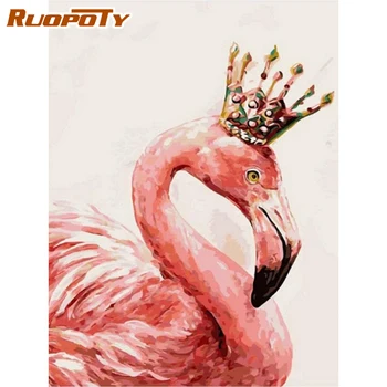 

RUOPOTY Flamingo Animal Painting By Numbers HandPainted DIY Oil Paints By Number Kitds On Canvas Wall Art Pictures Decor
