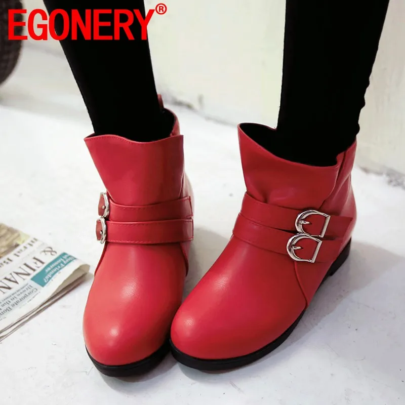 

EGONERY warm plush snow boots 33-43 plus size fashion 2019 winter ankle boots red black beige outside walking women's shoes