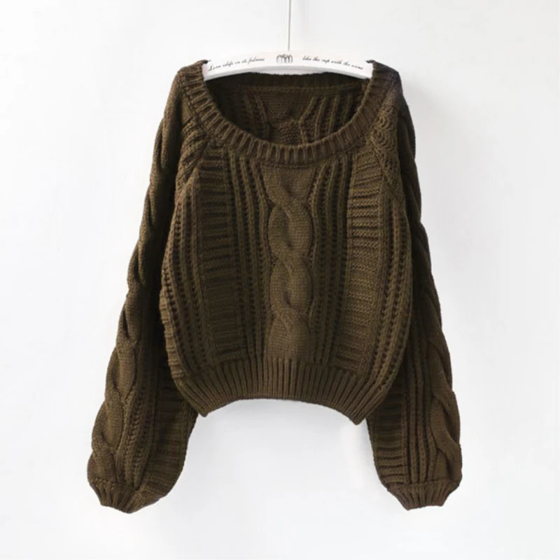 style2 army green Женский свитер с круглым вырезом,, желтый свитер, женский свитер, джемпер карамельного цвета, Harajuku, шикарный короткий свитер для девушек - Цвет: style2 army green