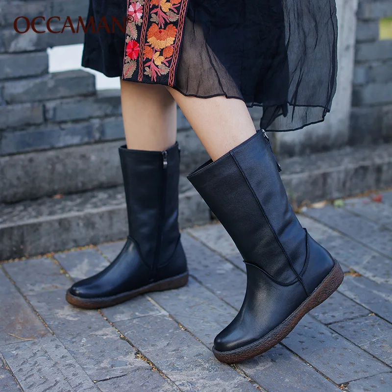 

OCCAMAN Free Shipping Casual Shoes Comfort Footwear Mid-calf High Wool Winter Boots for Women Ladies Fur Suede Wedge 16231