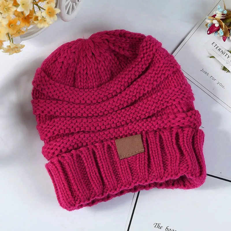 WZCX/комплект из 10 предметов, однотонная детская зимняя теплая шапка в полоску, повседневная детская простая модная шапка бини, вязаная шапка - Цвет: 11