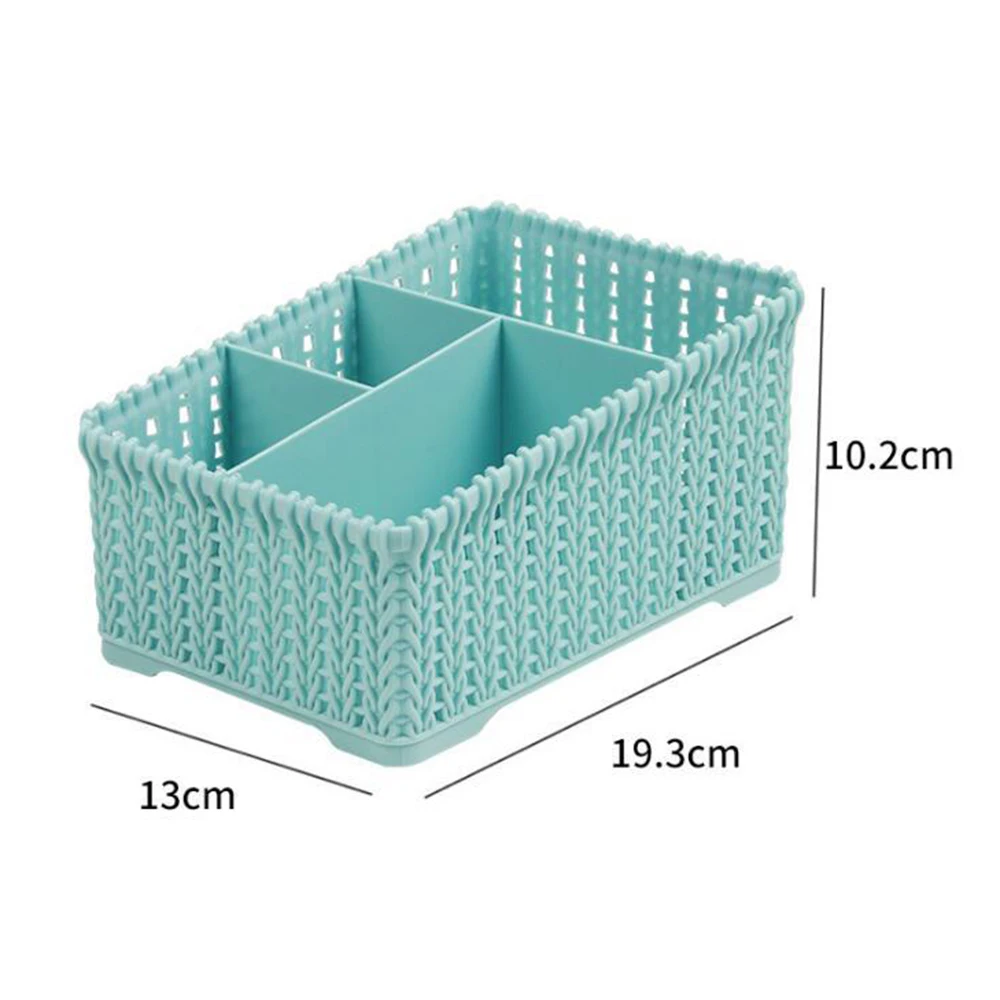 Корзина для хранения из искусственного ротанга, настольный пластиковый органайзер для макияжа, коробка для хранения косметики, контейнер для хранения мелочей, для дома и ванной