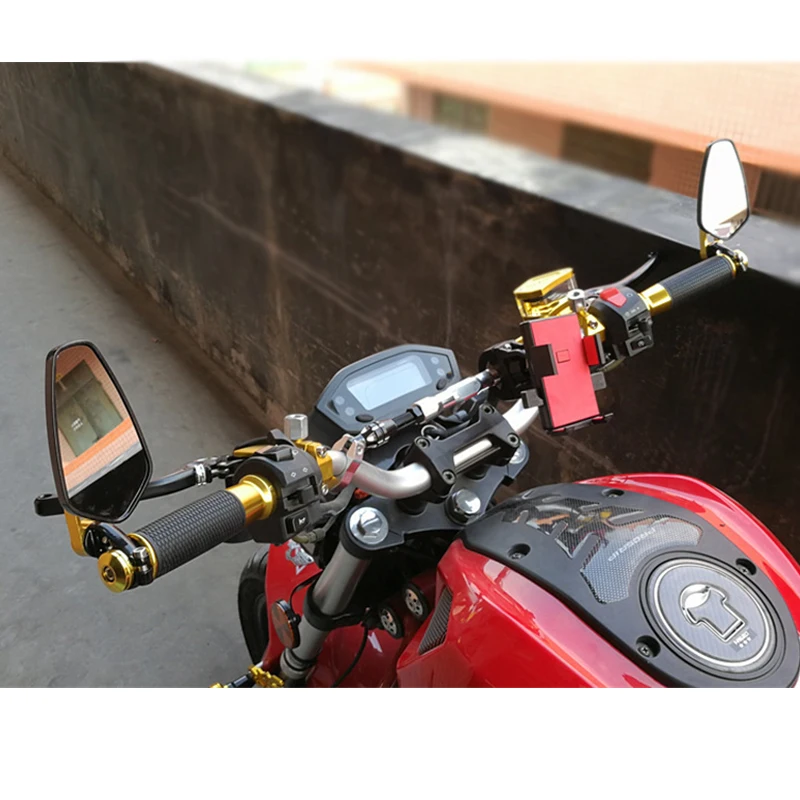 Motorbike Aluminum Rear View Black Handle Bar End Side Rearview Mirrors (15)