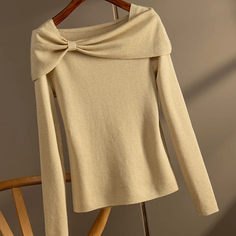 Nomikuma Sweet Bowknot Slash Neck Knitwear Women Long Sleve Slim Knitted Sweaters 2021 Autumn Winter Basic Pullover Tops 6N162 | Женская