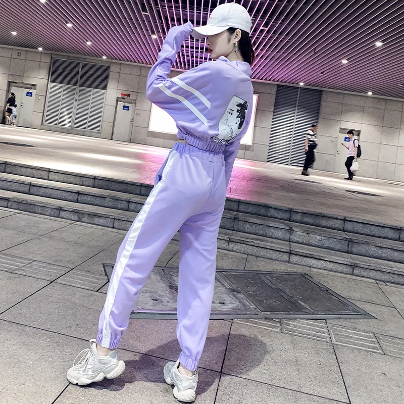 Mooirue спортивный костюм для женщин Винтаж Harajuku полосатый печатных Свободный кардиган Топы с высокой талией брюки уличная Корейская одежда из двух частей