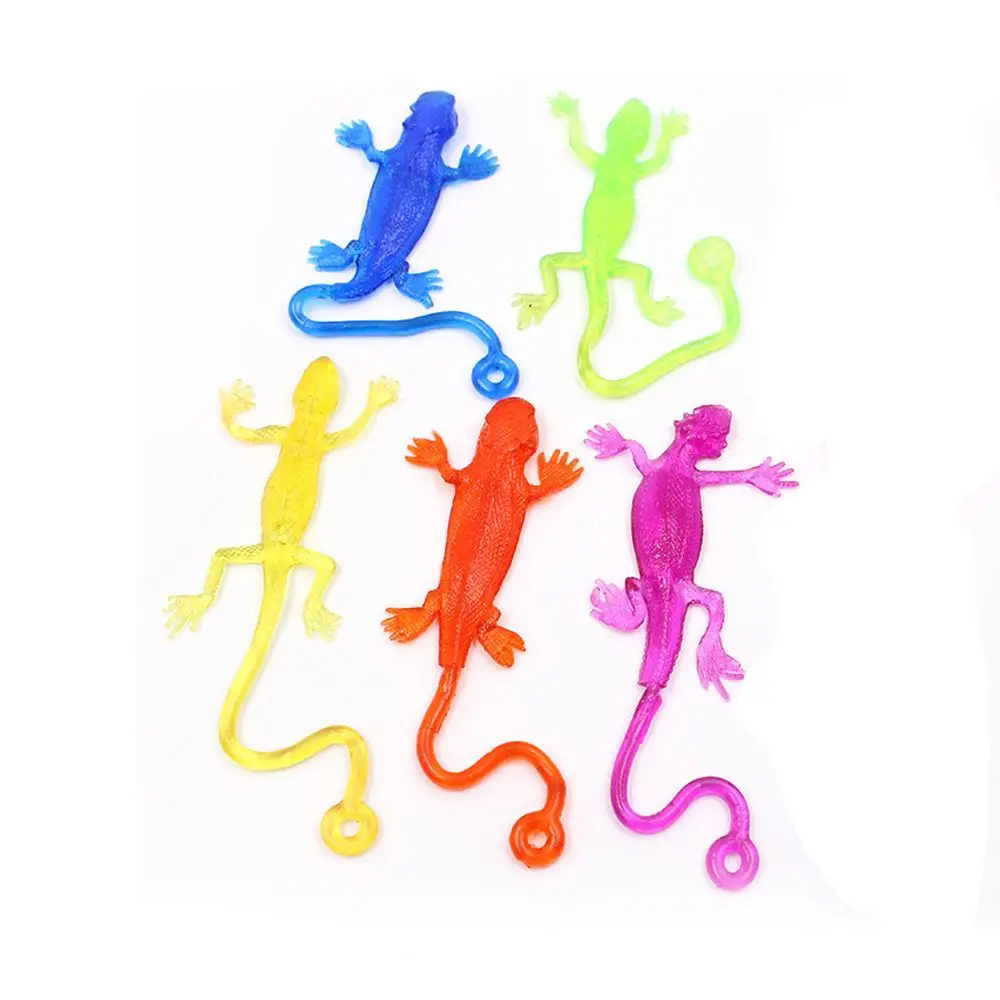 5Pcs Novelty Sticky Lizard Animals Retractable Viscous Creative Rubber Lizard Children Funny Gadget Novelty Toys sticky toys