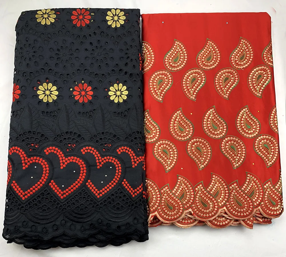 

Latest African cotton lace And George lace fabric 2020 Fashion Swiss punching Lace Fabric 2.5+2.5 yard George lace Black+Red