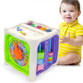

Multi Functional Musical Toys Toddler Baby Box Music Activity Cube Gear Clock Geometric Blocks Sorting Educational Toys 2019 New