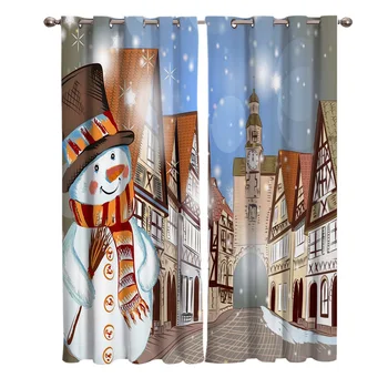 

Merry Christans Snowman Mordern City Window Curtains Home Decor Kitchen Items Curtain Panel Curtains for Living Room