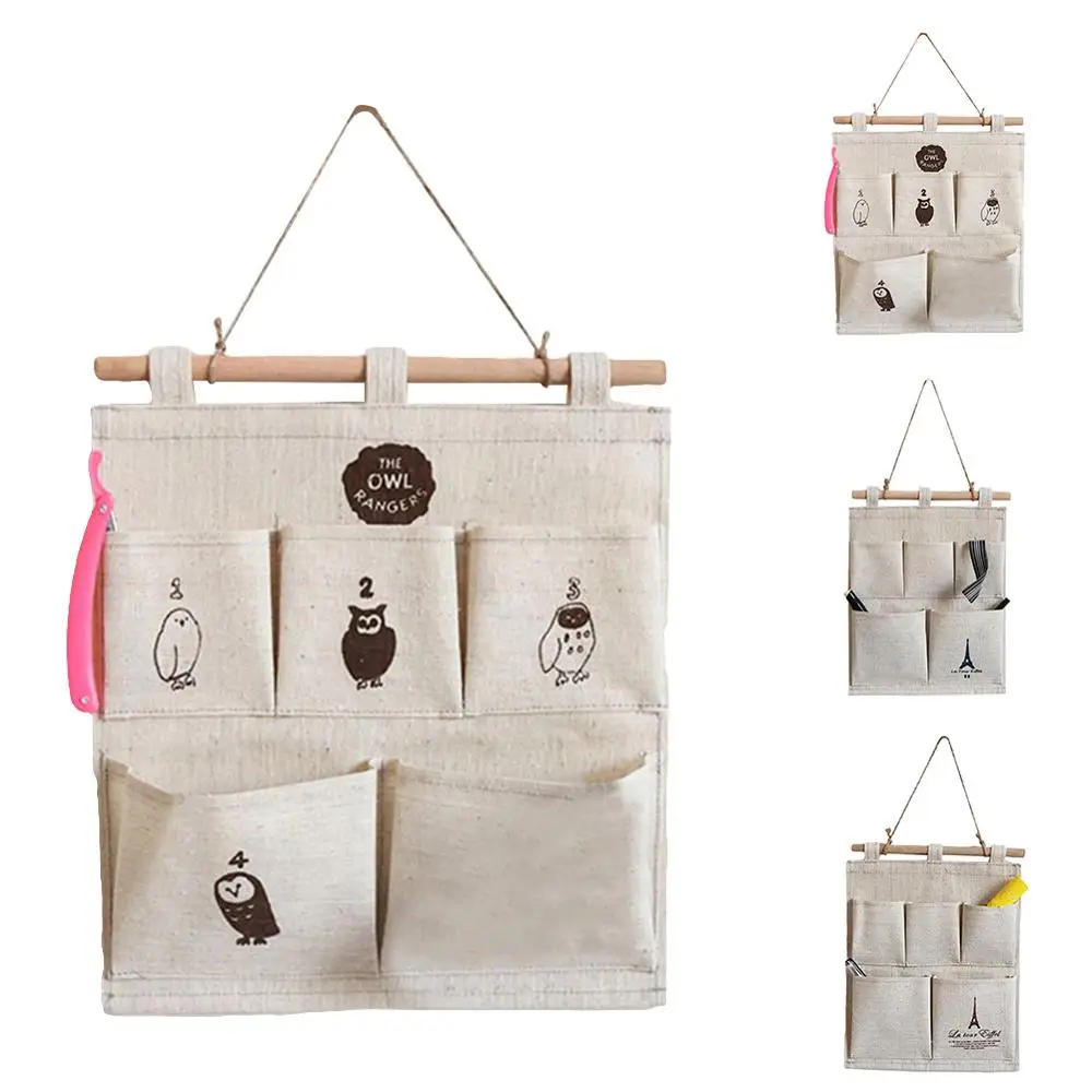 

Linen Cotton Wall Hanging Storage Bags Bedroom Home Pocket Home Decor Hanging Bag Closet Wardrobe Organizer Home Storag
