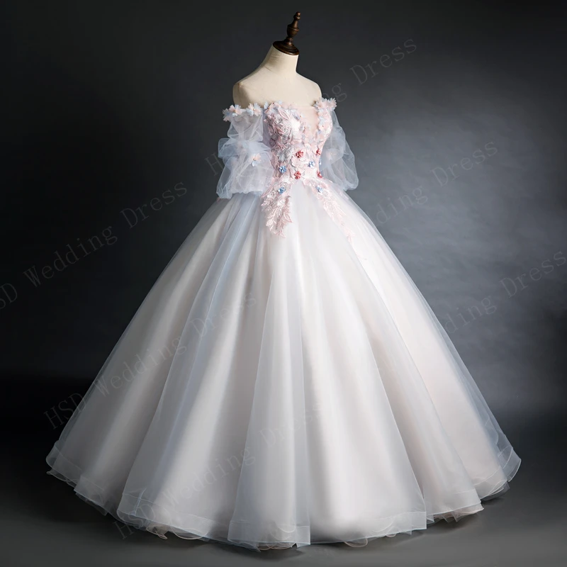Real Video Off Shoulder Quinceanera Dresses Sleeve with Appliques Bead Formal Party Dress Puffy Ball Gown Vestido