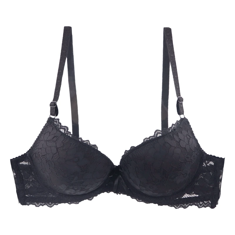 Black Plusgalpret Sexy ABCD Cup Bras for Women Floral Lace Embroidery Bra Push Up Underwired Bh Intimates Female Underwear - Цвет: Black