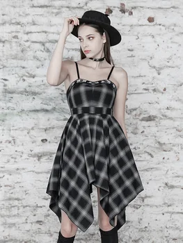 

PUNKRAVE Punk Long Tube Top Strap Dress Female Spring New Irregular Waist Skirt