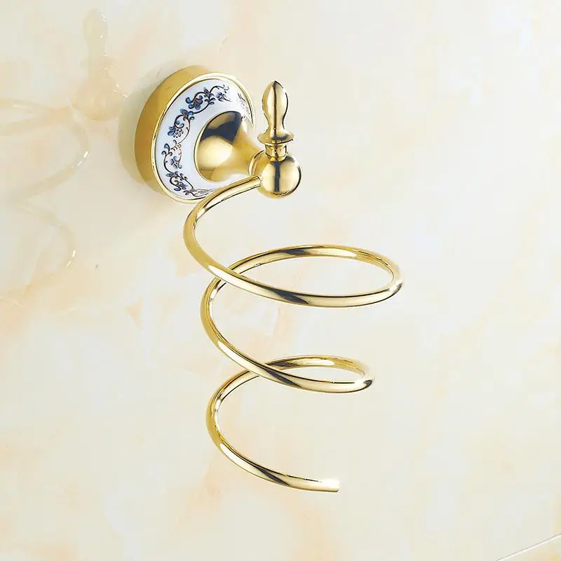 Настенный латунный держатель для фена с кристаллами|Полки ванной| |