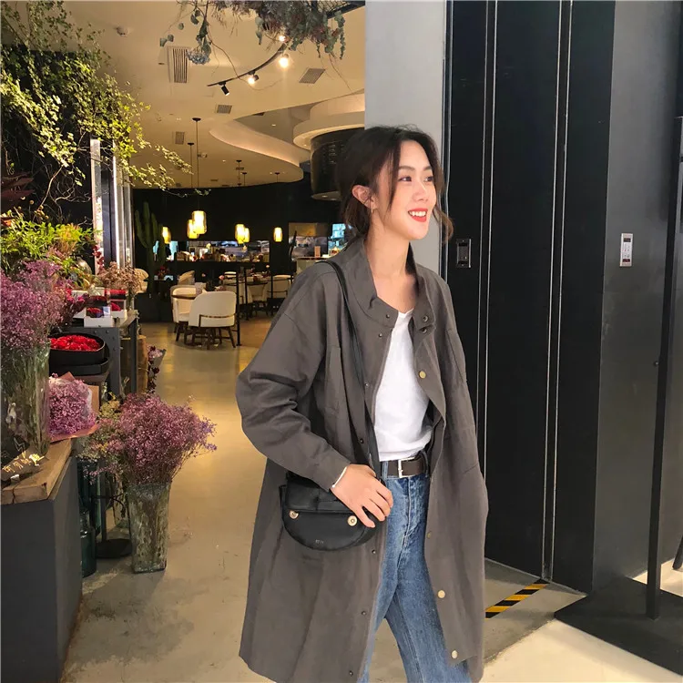 Photo Shoot Spring New Style Korean-style CHIC College Style Waist Hugging Long Sleeve Mid-length Trench Coat