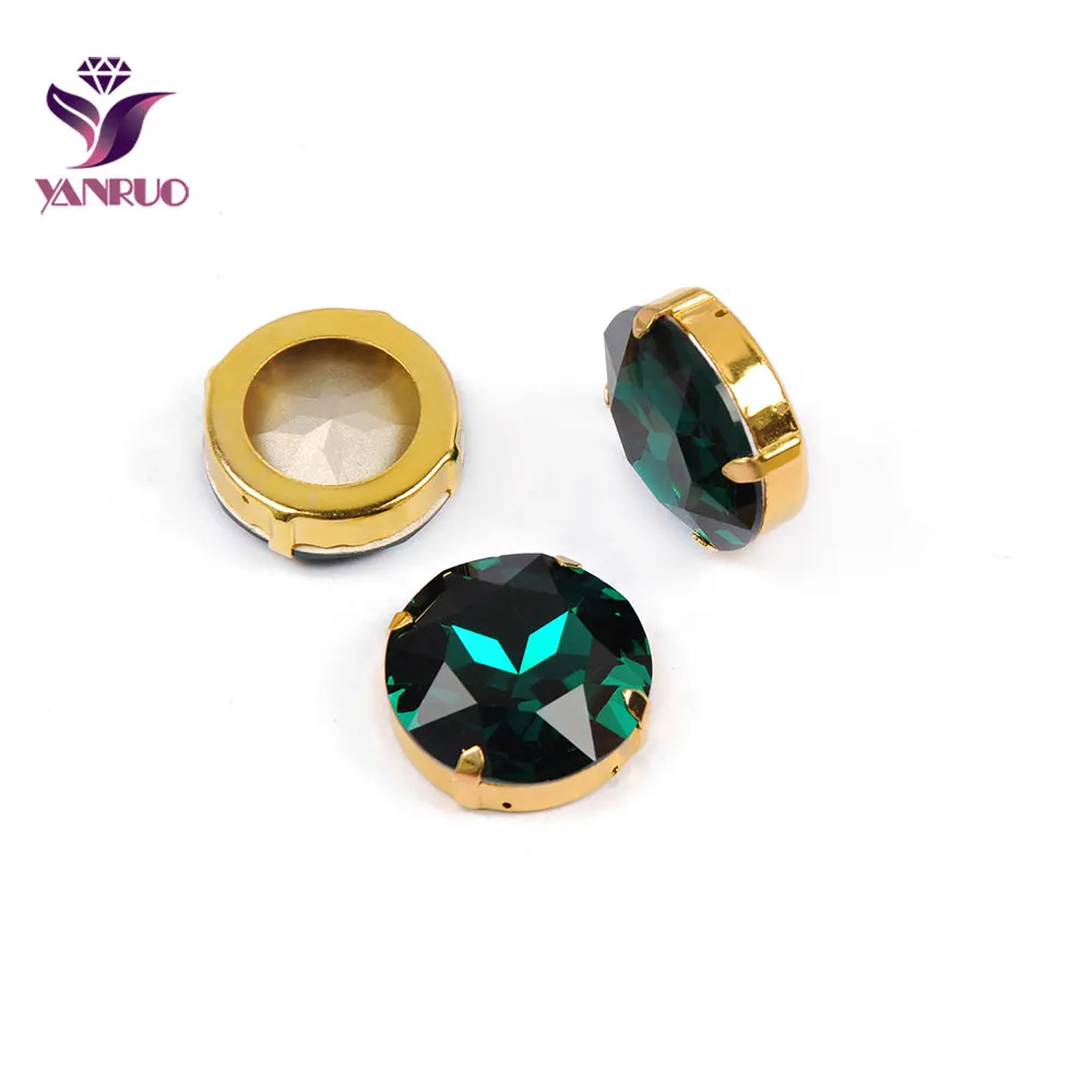 YANRUO 1201 круглые 27 мм большие стеклянные бусины алмазное ремесло и Diy Швейные украшения блестящие принадлежности - Цвет: Blue Zircon-Gold