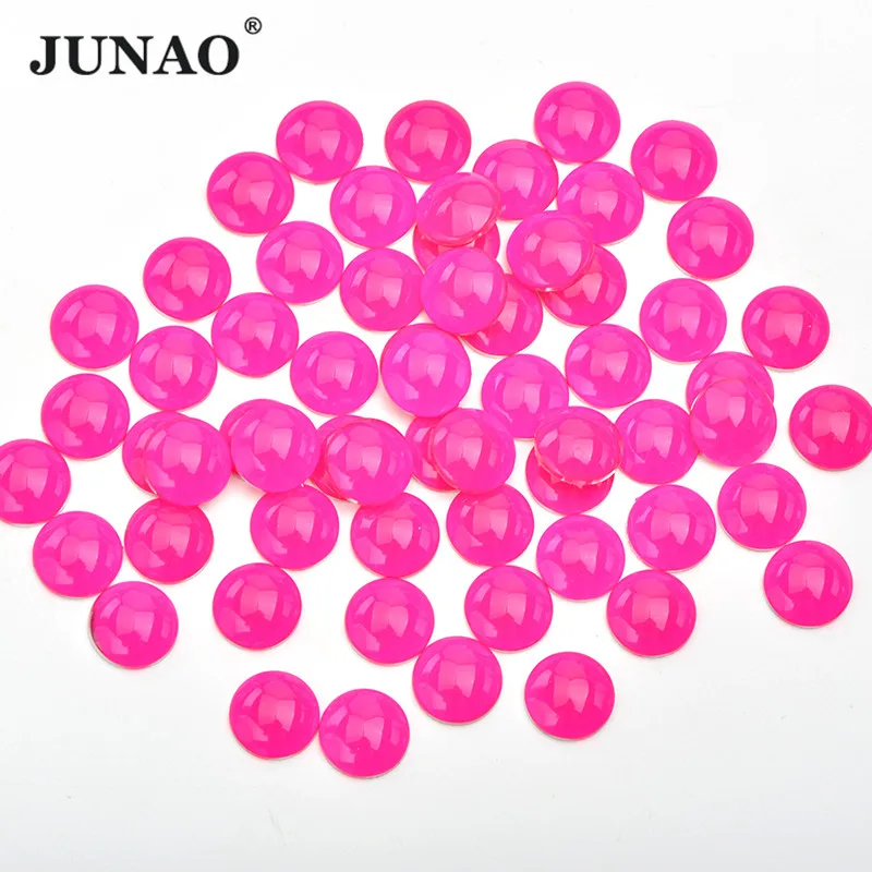 JUNAO 12 мм неоновая Роза круглые стразы из смолы не исправление Алмазный страз с плоской задней стороной камни и кристалл аппликация для ювелирных изделий