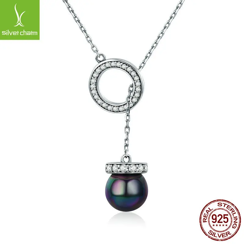 

New Style S925 Fine Silver Black And White with Pattern Pearl Y Word Pendant Diamond Set Platinum Necklace Boutique Plating Gold
